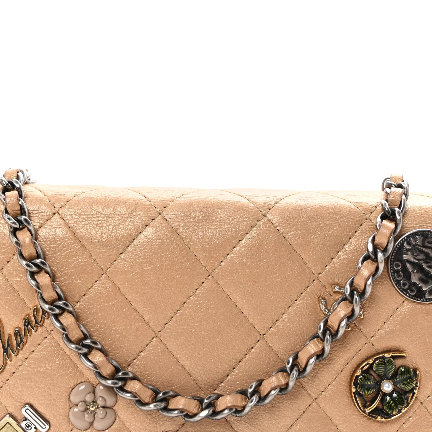 Metallic Calfskin Lucky Charms Casino 2.55 Reissue Wallet On Chain WOC Beige