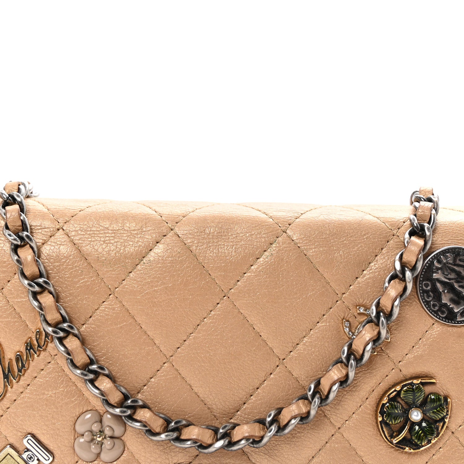 Chanel Metallic Calfskin Lucky Charms Casino 2.55 Reissue Wallet On Chain WOC Beige 9 of 11