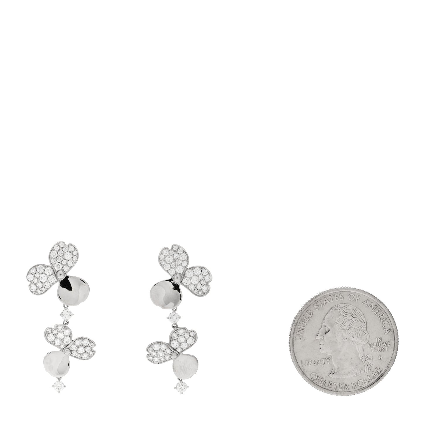 Platinum Diamond Paper Flowers Cluster Drop Earrings