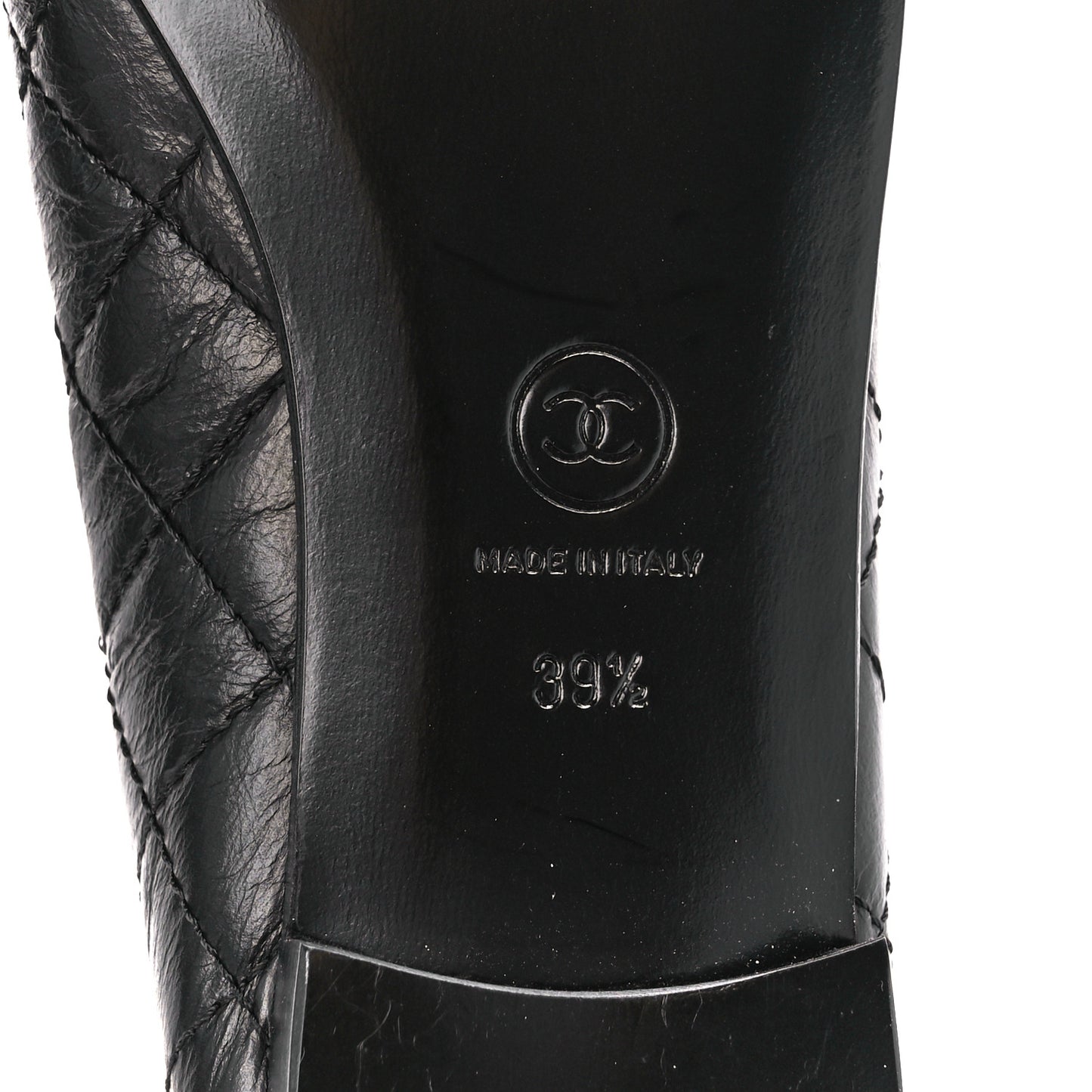 Aged Calfskin Quilted CC Cap Toe Ballerina Flats 39.5 Black