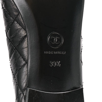 Chanel Aged Calfskin Quilted CC Cap Toe Ballerina Flats 39.5 Black 6 of 9
