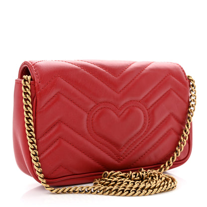 Gucci Calfskin Matelasse Super Mini GG Marmont Shoulder Bag Hibiscus Red 3 of 11
