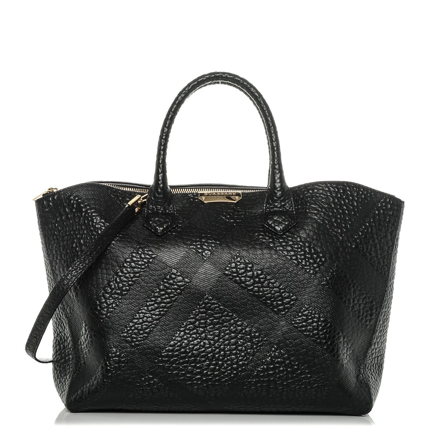 Burberry Heritage Grain Check Embossed Medium Dewsbury Tote Black 1 of 7
