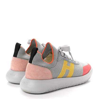 Hermes Knit Suede Goatskin Womens Crew Sneakers 35 Multicolor Gris Orange 4 of 7