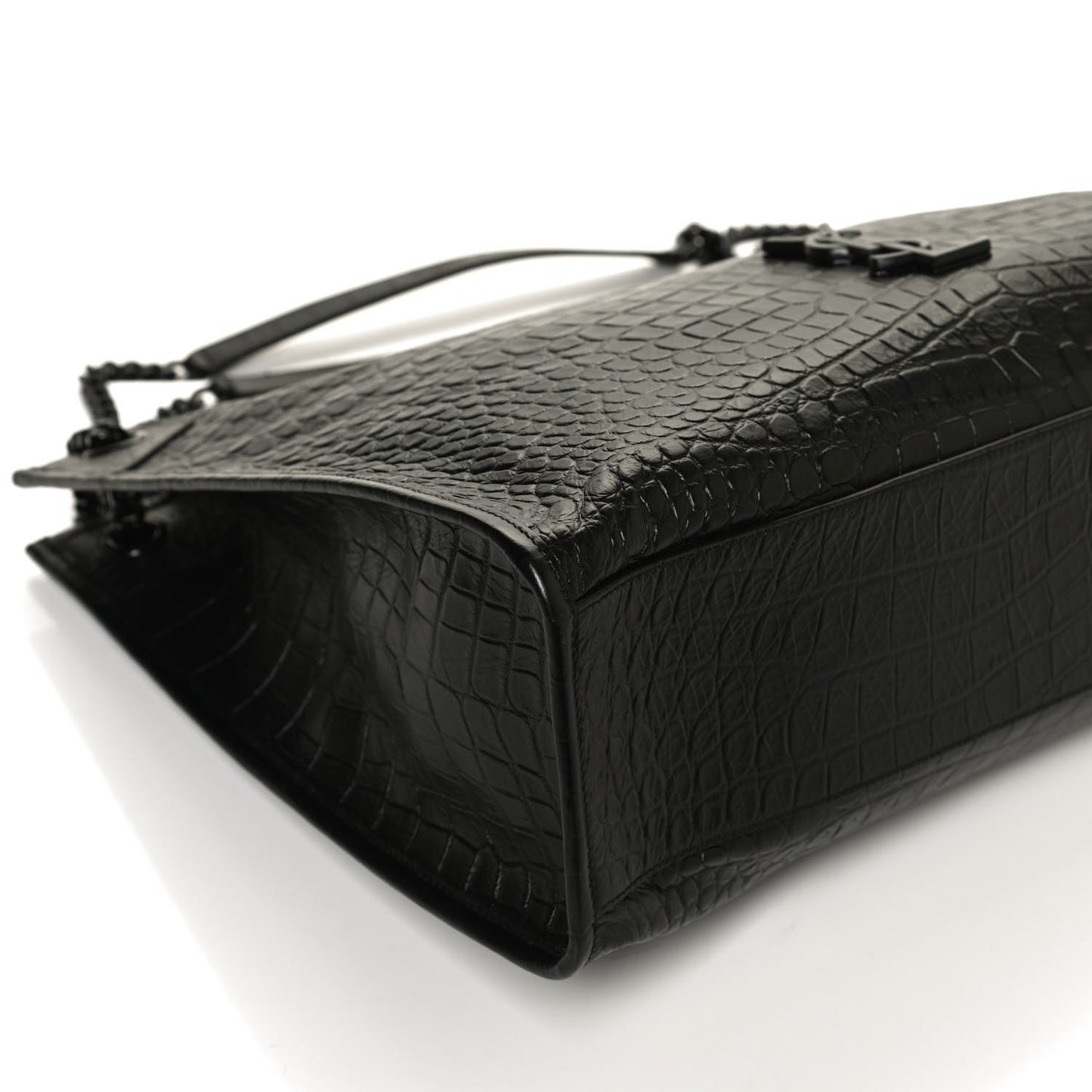 Calfskin Crocodile Embossed Monogram Large Niki Shopping Bag Black
