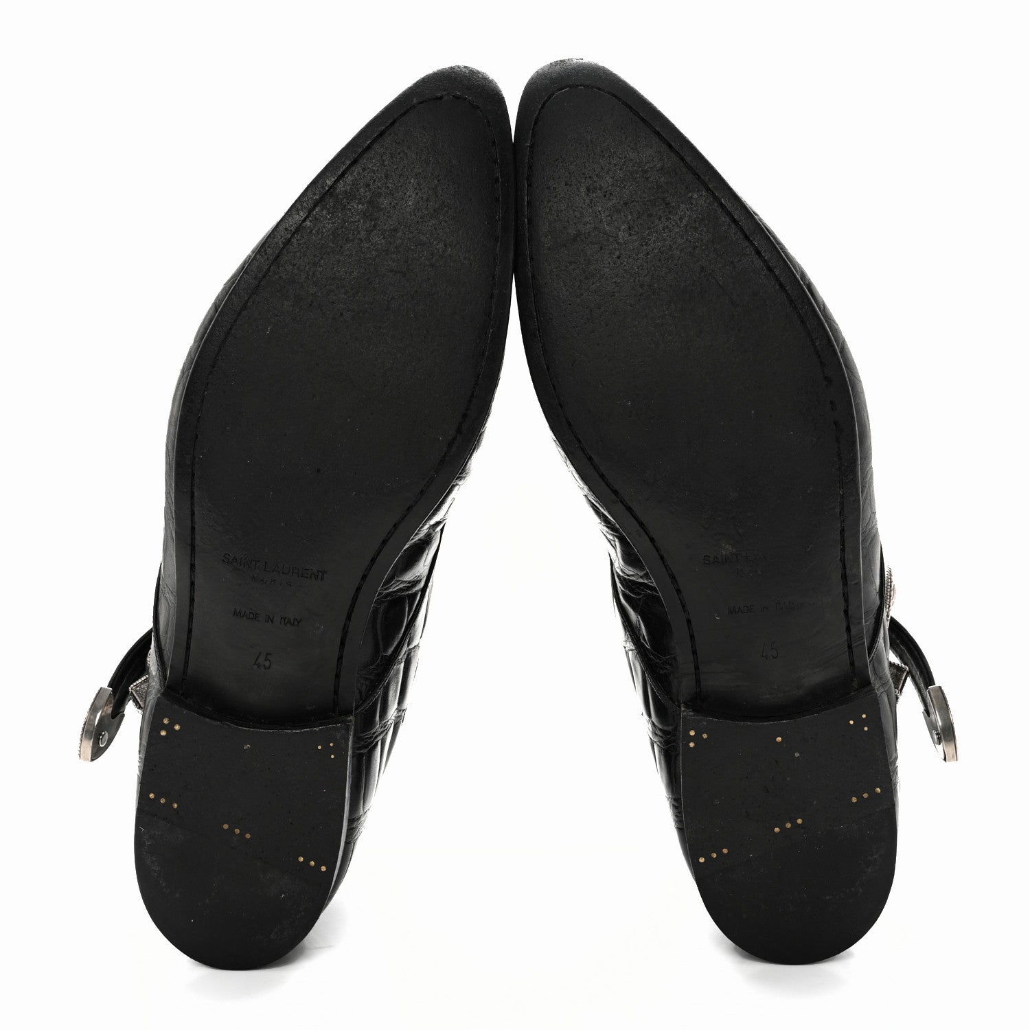 Saint Laurent Calfskin Crocodile Embossed Mens Dixon Buckle Ankle Boots 45 Black 5 of 12