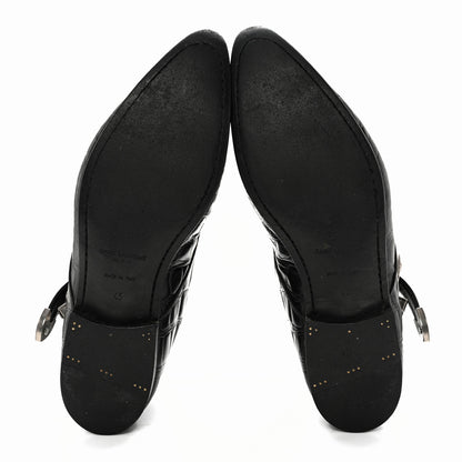 Saint Laurent Calfskin Crocodile Embossed Mens Dixon Buckle Ankle Boots 45 Black 5 of 12