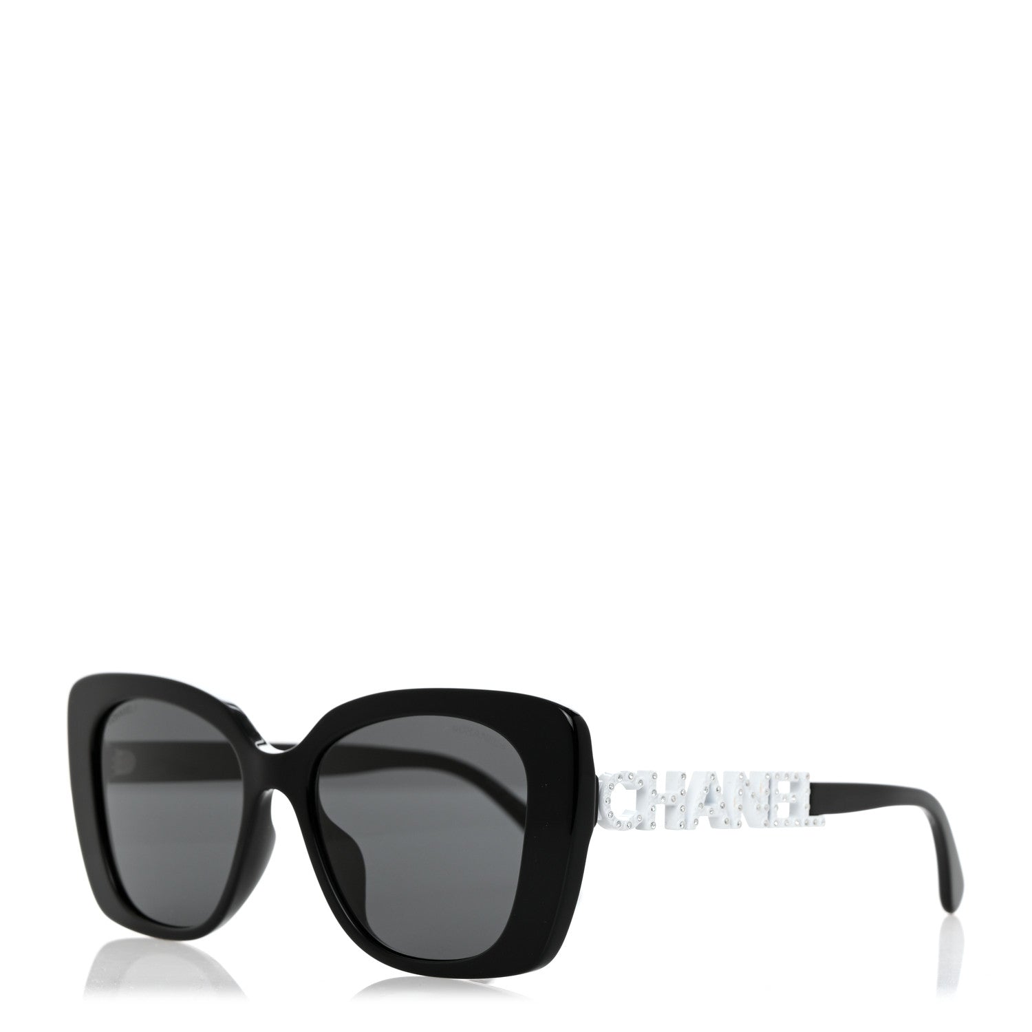Chanel Acetate Strass Polarized Square Sunglasses 5422-B-A Black White 1 of 8