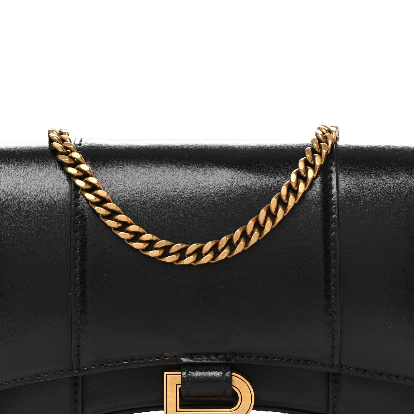 Shiny Box Calfskin Hourglass Chain Bag Black
