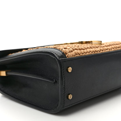 Saint Laurent Raffia Calfskin Mini Classic Monogram Cassandra Top Handle Black Natural 8 of 9