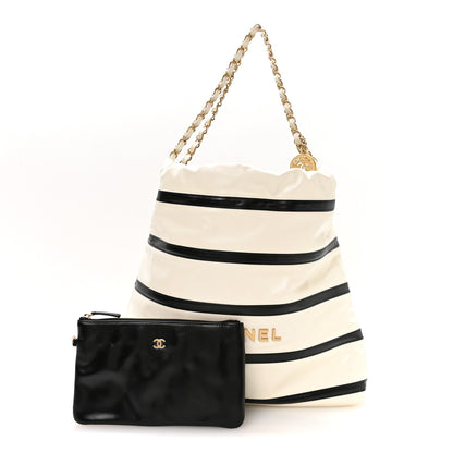 Chanel Shiny Calfskin Striped Small Chanel 22 Black White 3 of 12