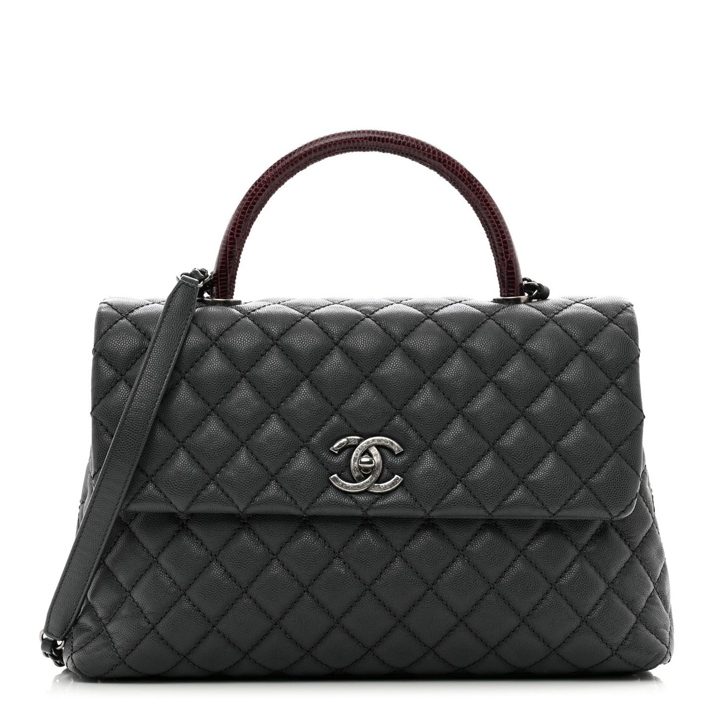 Caviar Lizard Quilted Medium Coco Handle Flap Grey
