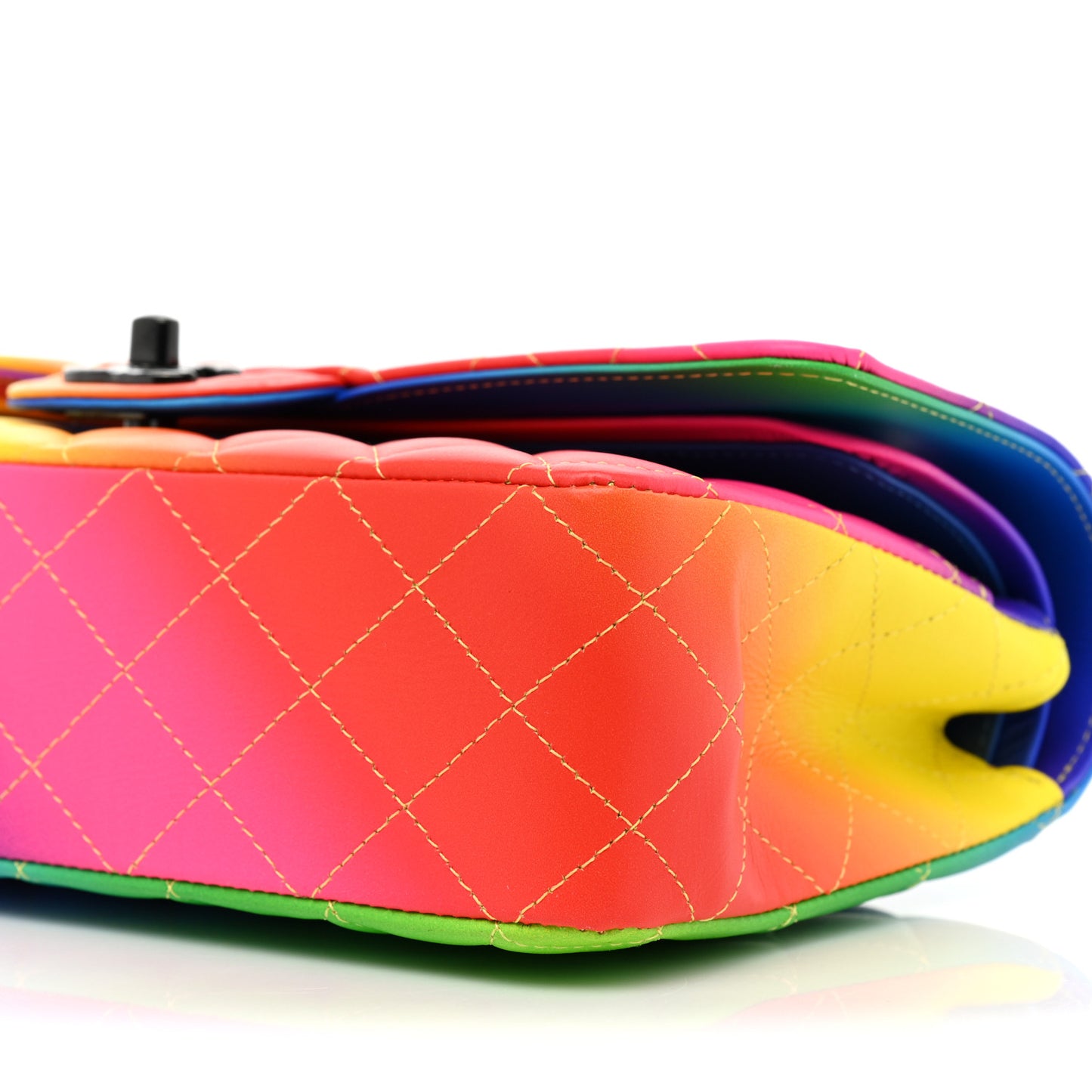 Calfskin Quilted Medium Rainbow Double Flap Multicolor