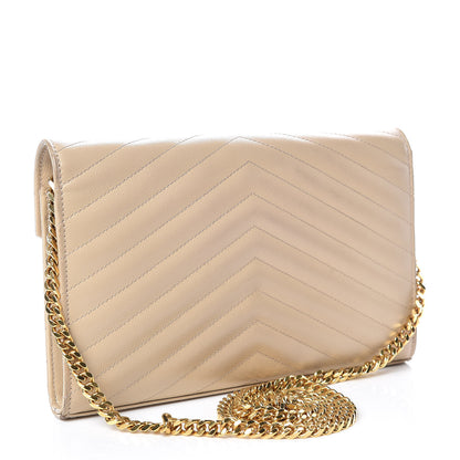Saint Laurent Grain De Poudre Matelasse Chevron Monogram Chain Wallet Nude Powder 3 of 15