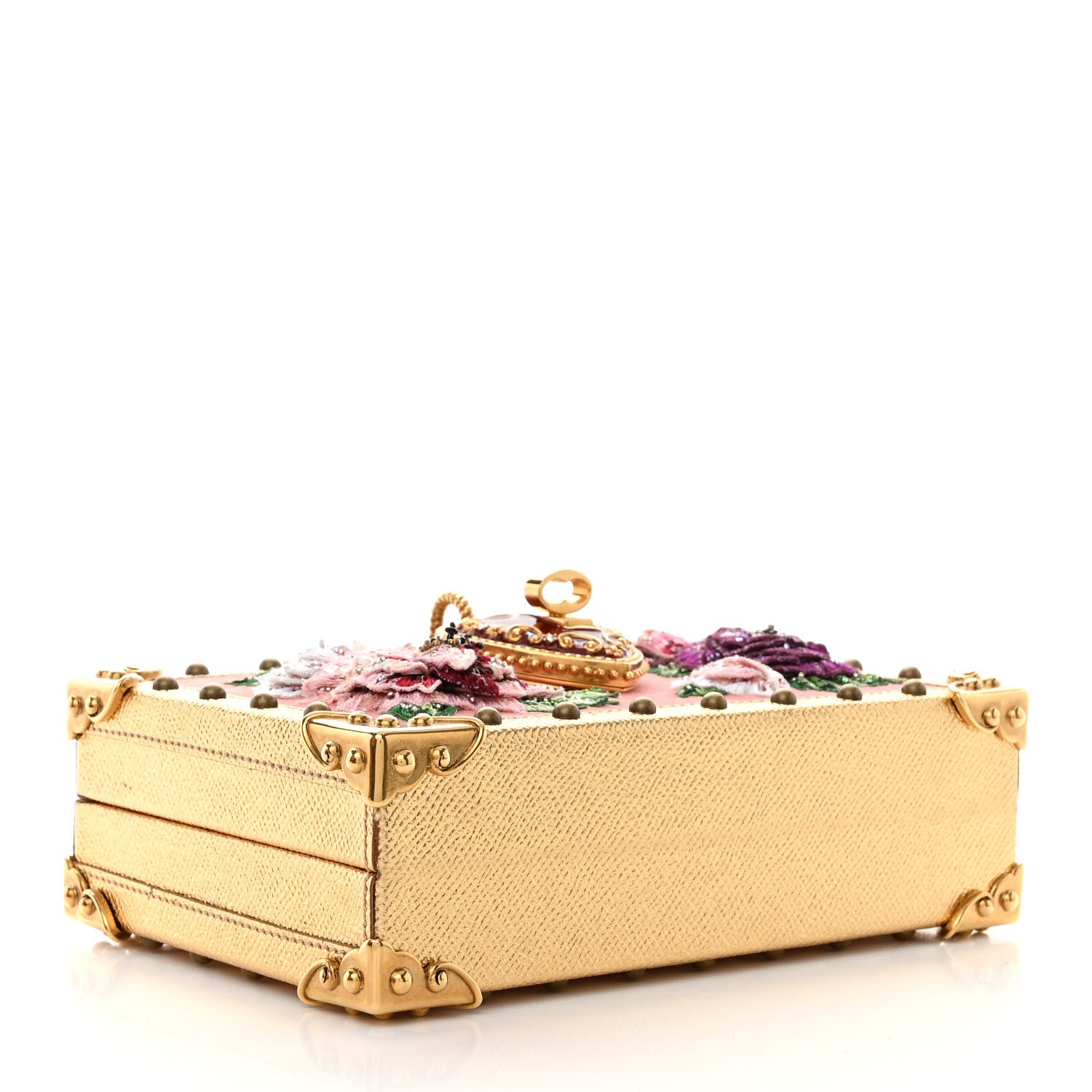 Dolce & Gabbana Velvet Floral Embroidered Devotion Crossbody Bag Pink Gold 4 of 11