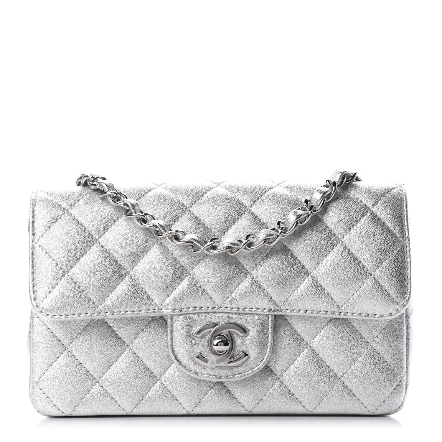 Chanel Metallic Lambskin Quilted Mini Rectangular Flap Silver 1 of 11