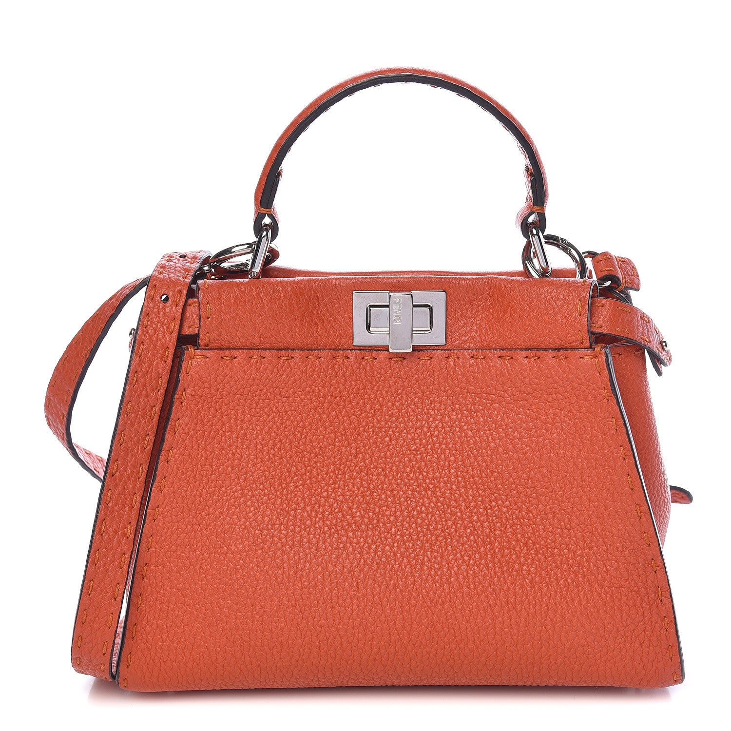 Fendi Cuoio Romano Selleria Mini Peekaboo Iconic Satchel Dark Orange 1 of 10