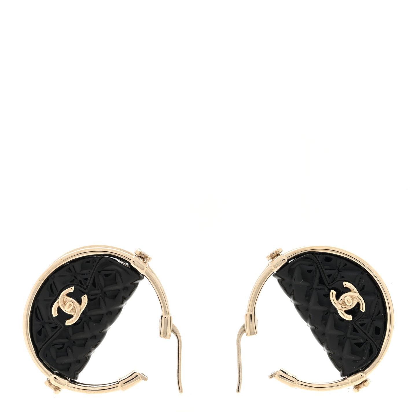 Metal Resin Quilted Flap Bag Hoop Earrings Black Gold