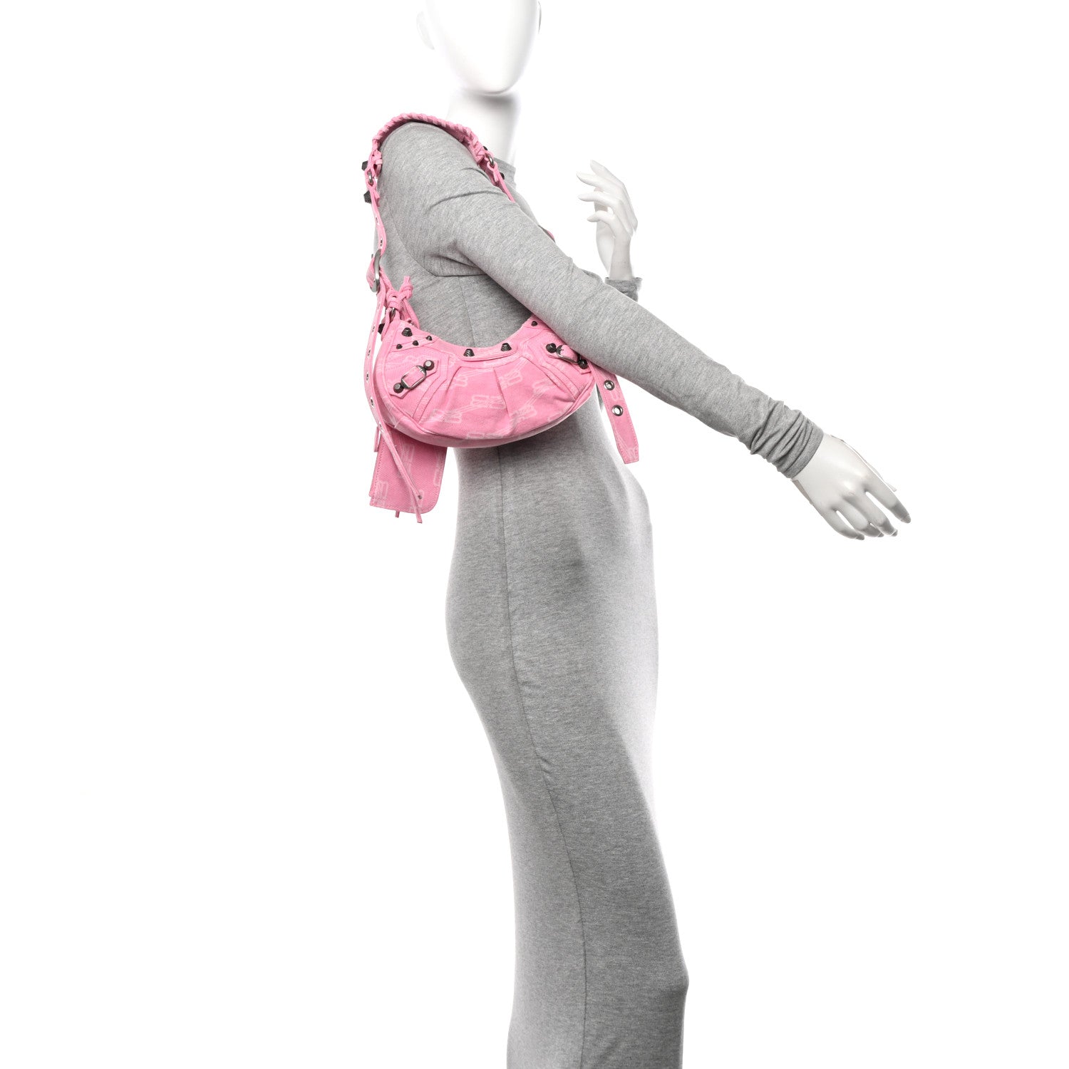 Balenciaga Denim BB Monogram Le Cagole Shoulder Bag XS Pink 2 of 11