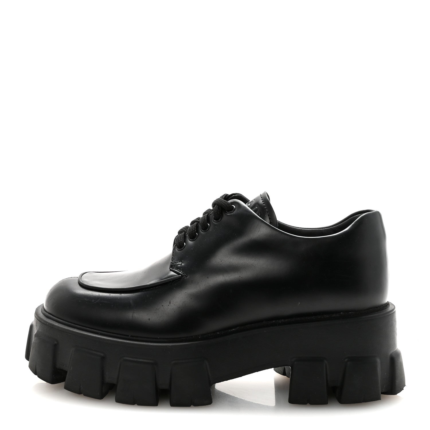 Prada Spazzolato Rois Monolith 55mm Derby Loafers 38 Black 1 of 9