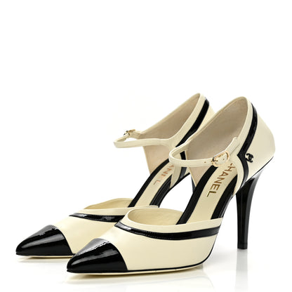 Chanel Patent Calfskin CC Ankle Strap Pumps 40 White Black 3 of 8