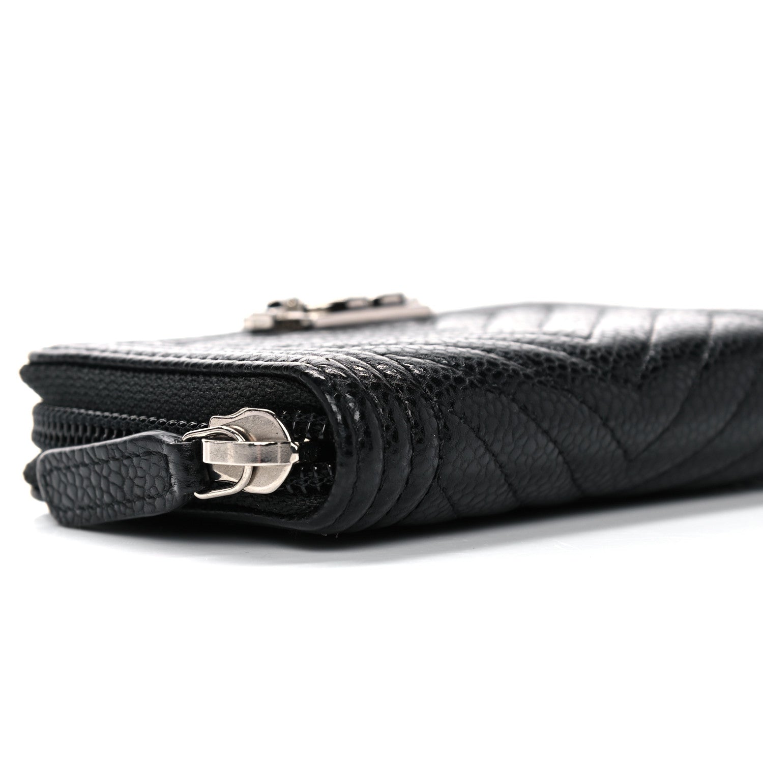 Chanel Caviar Chevron Quilted Boy Zip Around Coin Purse Wallet Black 8 of 10