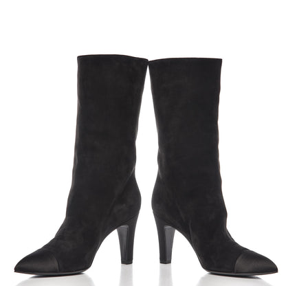 Chanel Suede Calfskin Satin Gabrielle Cap Toe Short Boots 38 Black 6 of 12