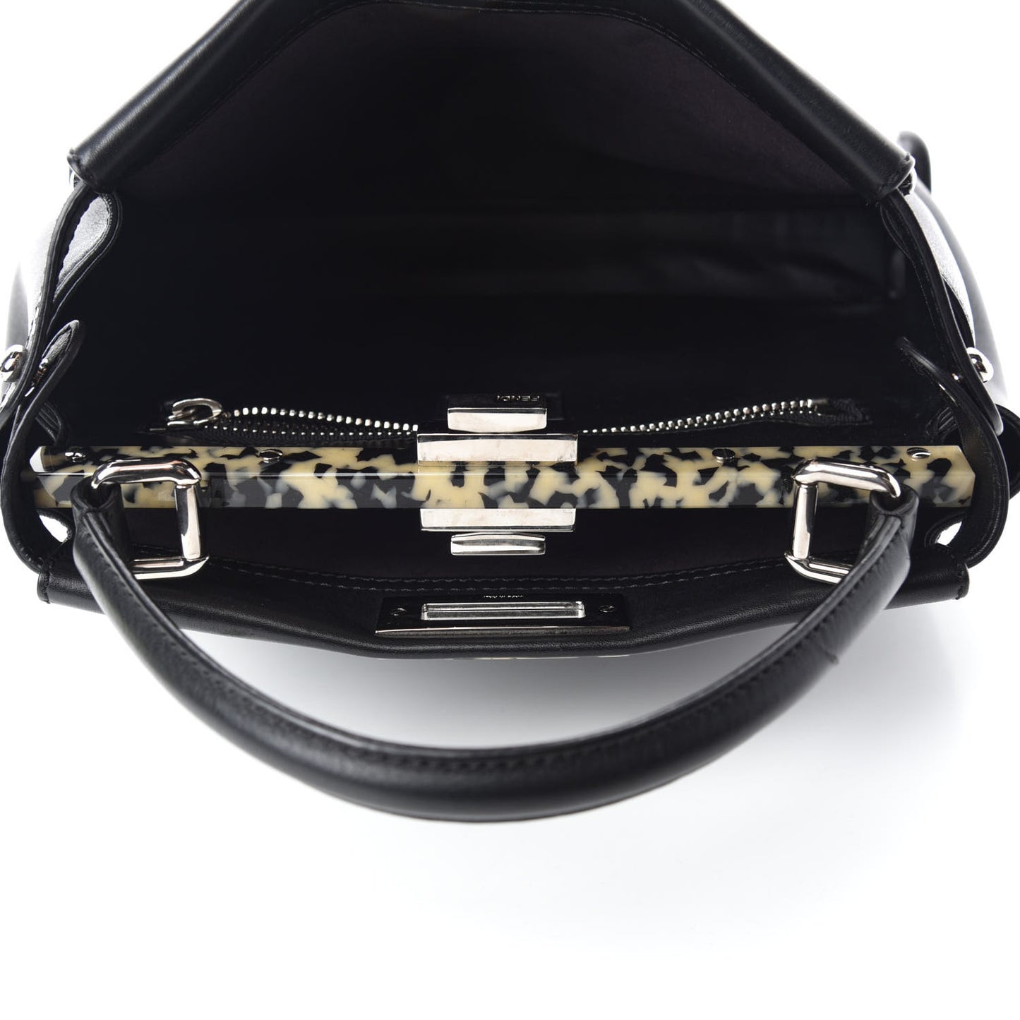 Vitello Dolce Shiny Nappa Plexglass Granite Medium Peekaboo Iconic Satchel Black