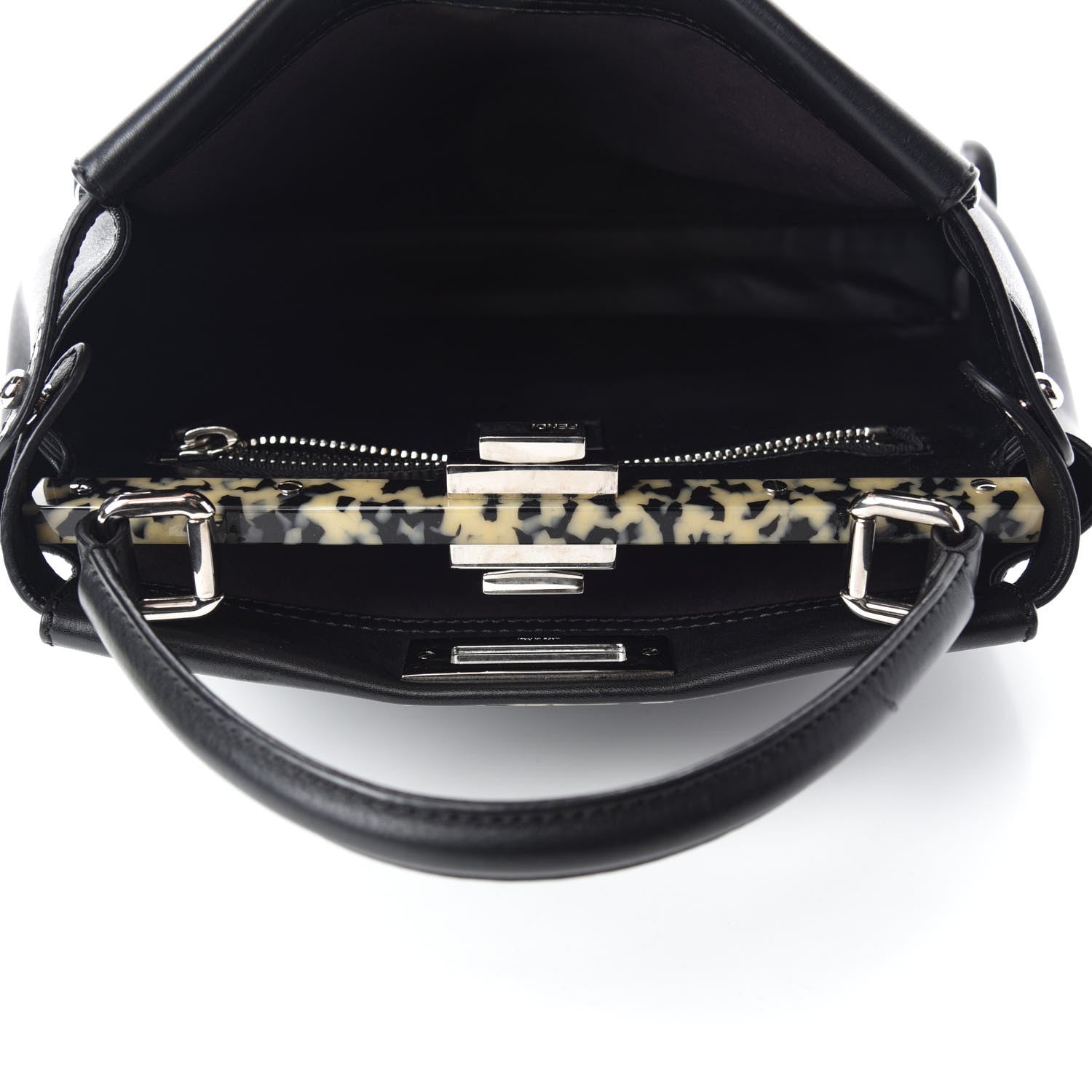 Fendi Vitello Dolce Shiny Nappa Plexglass Granite Medium Peekaboo Iconic Satchel Black 5 of 11