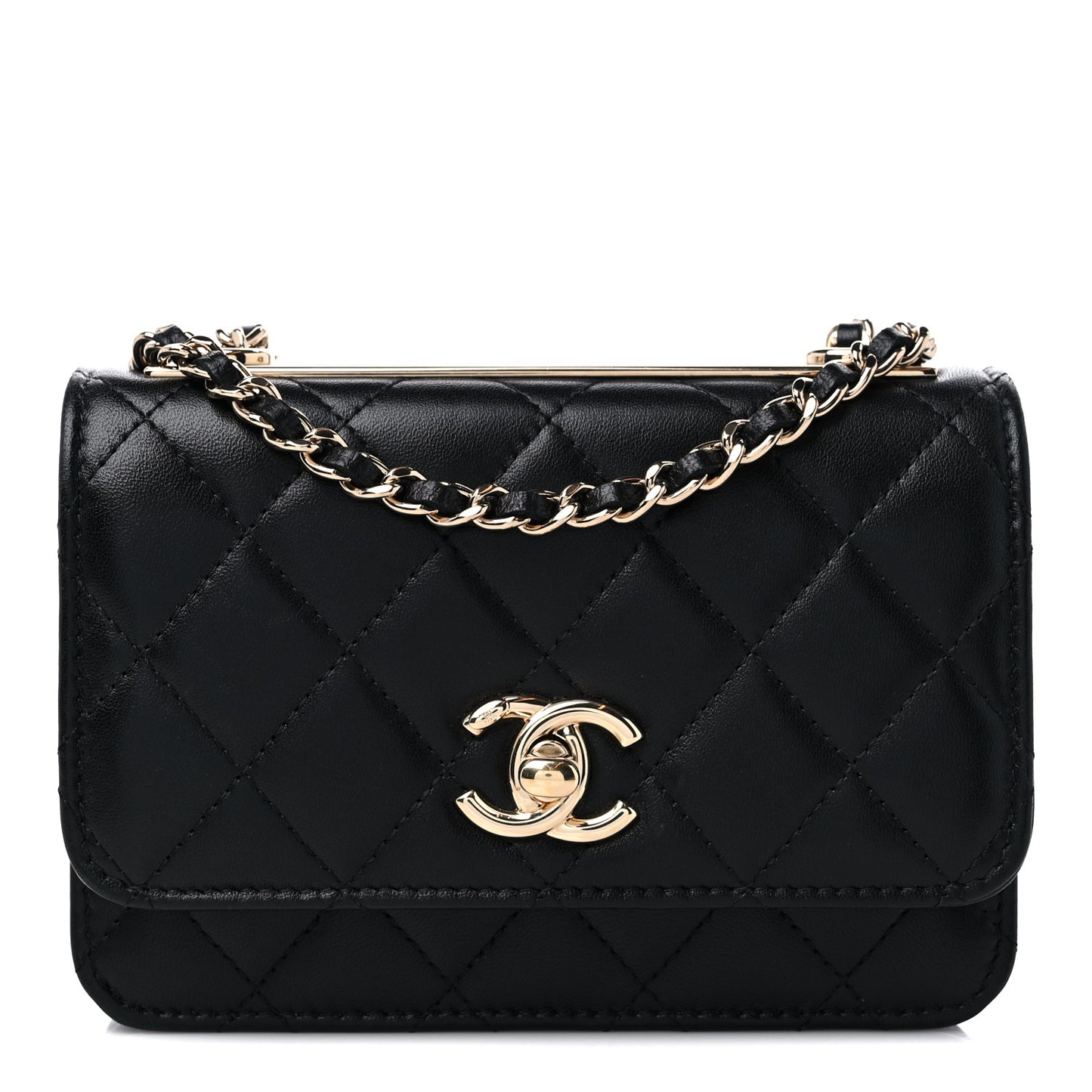 Lambskin Quilted Mini Trendy CC Wallet On Chain WOC Black