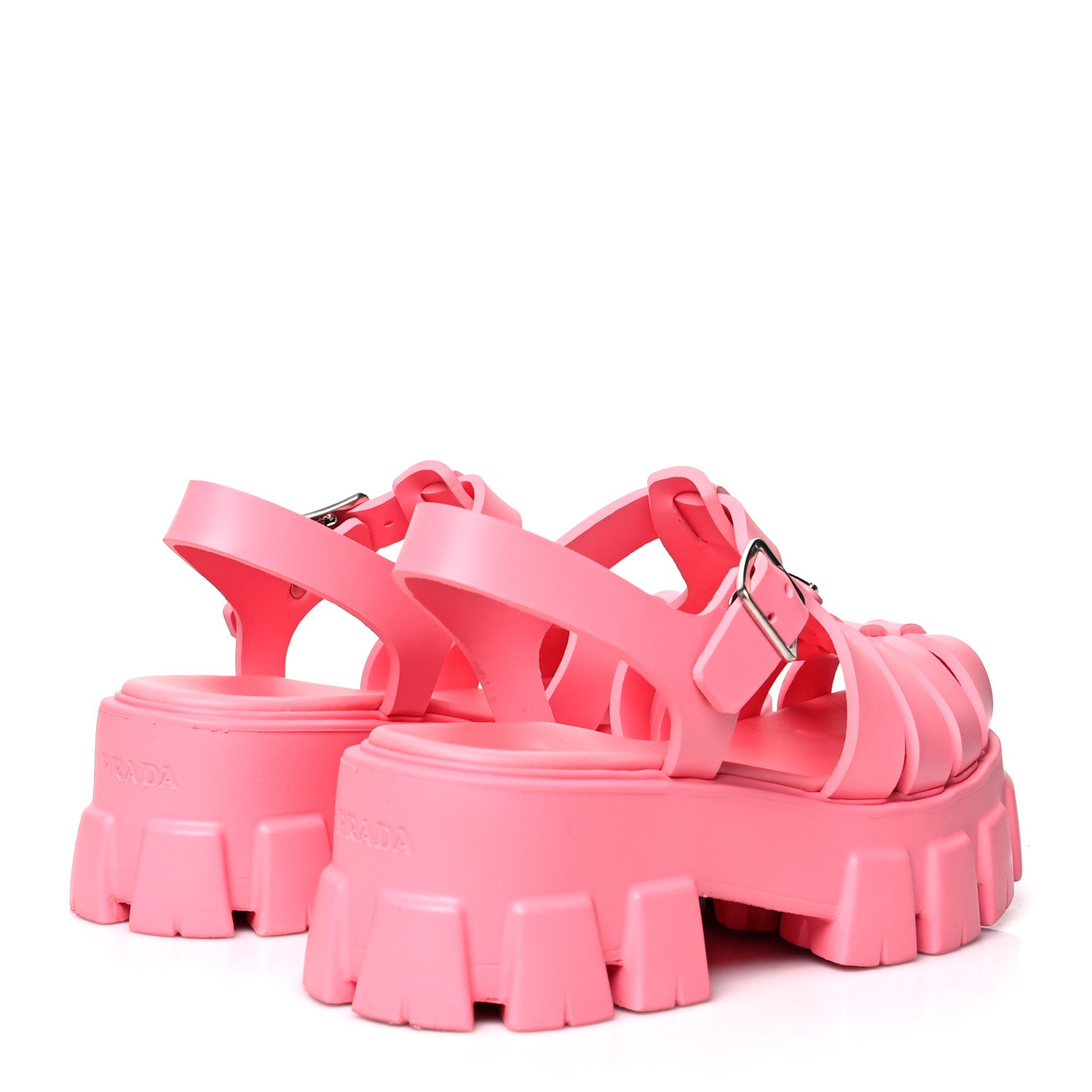 Prada Foam Rubber Metal Triangle Logo Monolith 55mm Cage Sandals 39 Begonia 4 of 8