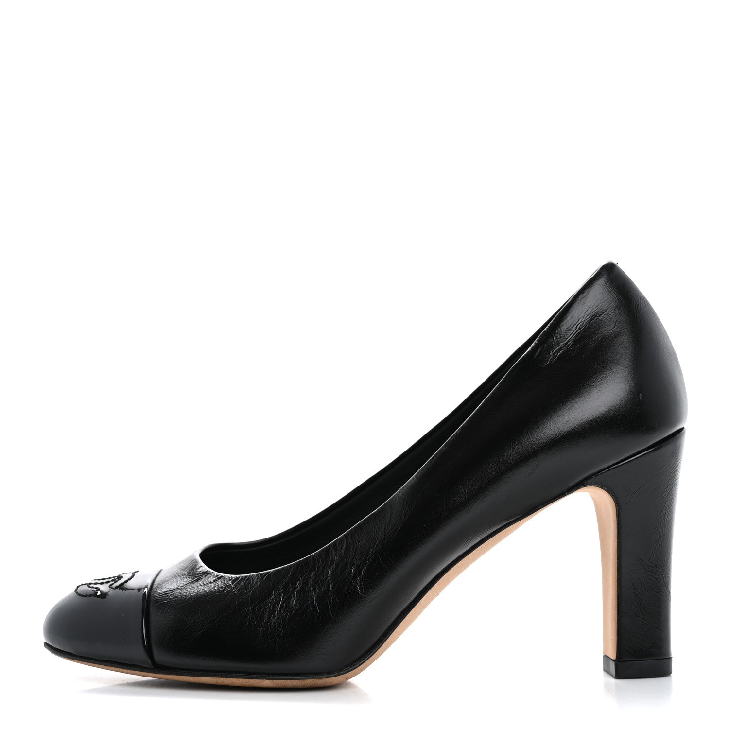 Chanel Lambskin Patent Calfskin Cap Toe CC Pumps 34 Black 1 of 11