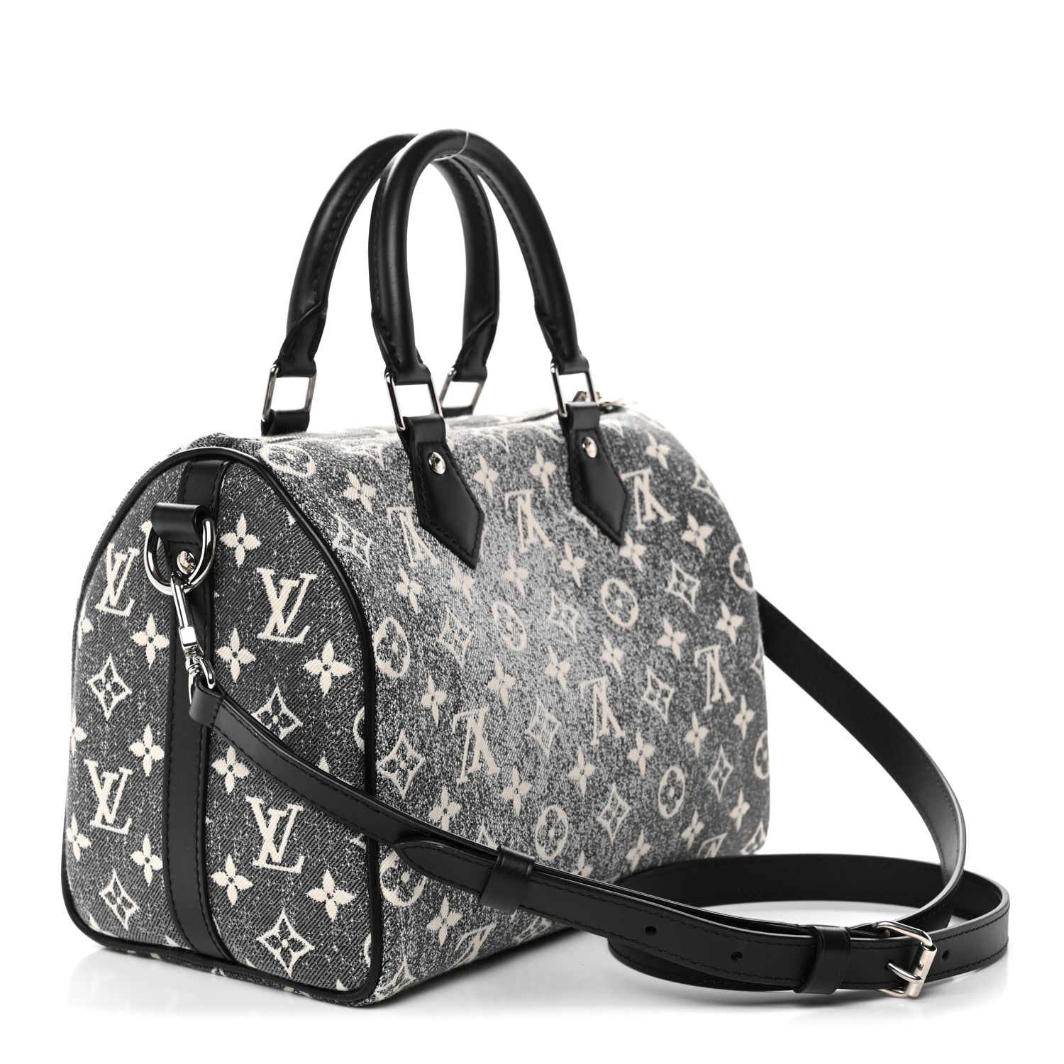 Louis Vuitton Denim Monogram Jacquard Speedy Bandouliere 25 Black 3 of 9