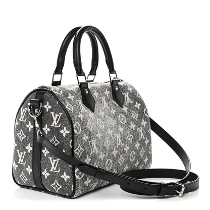 Louis Vuitton Denim Monogram Jacquard Speedy Bandouliere 25 Black 3 of 9