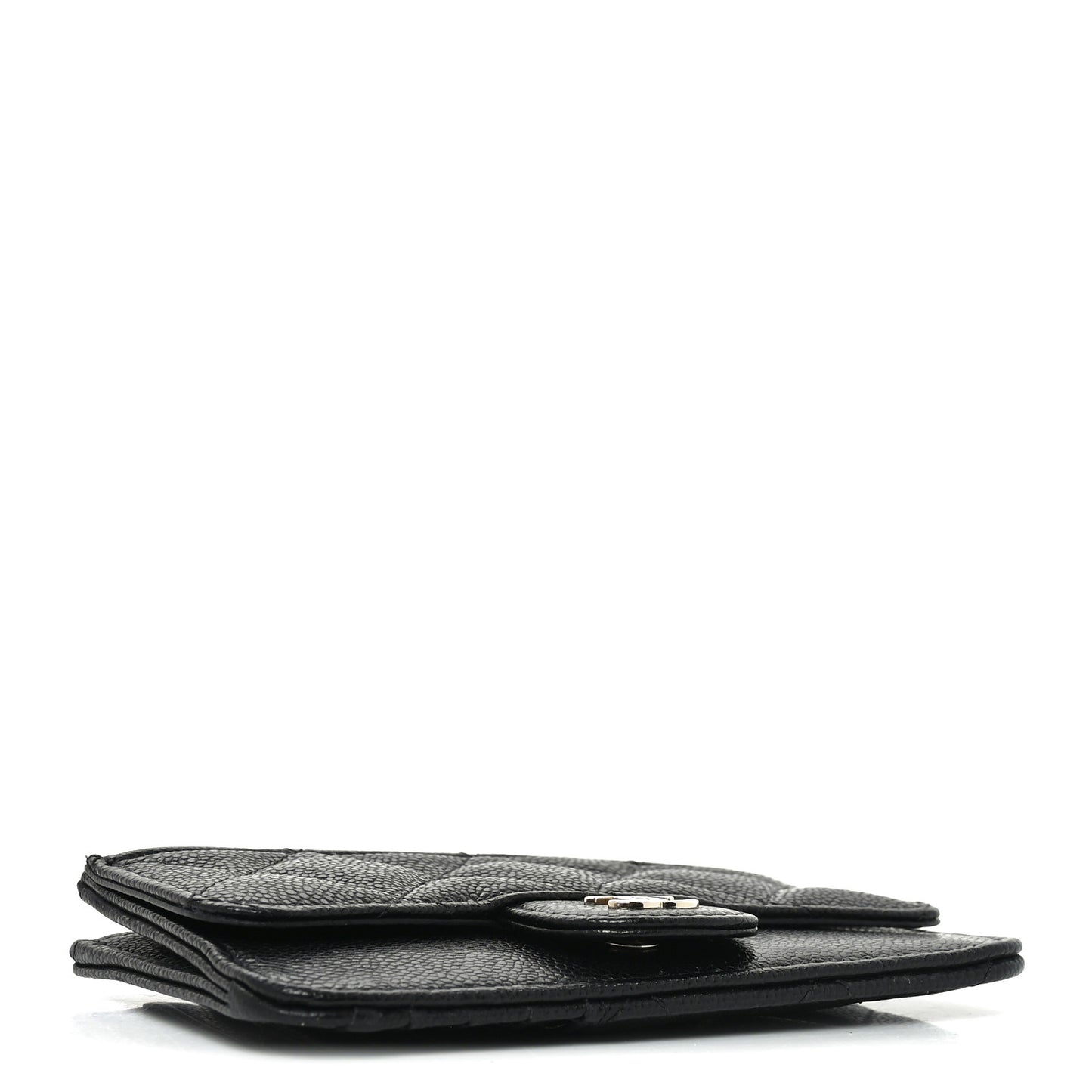 Caviar Quilted Flap Zip Card Holder Black