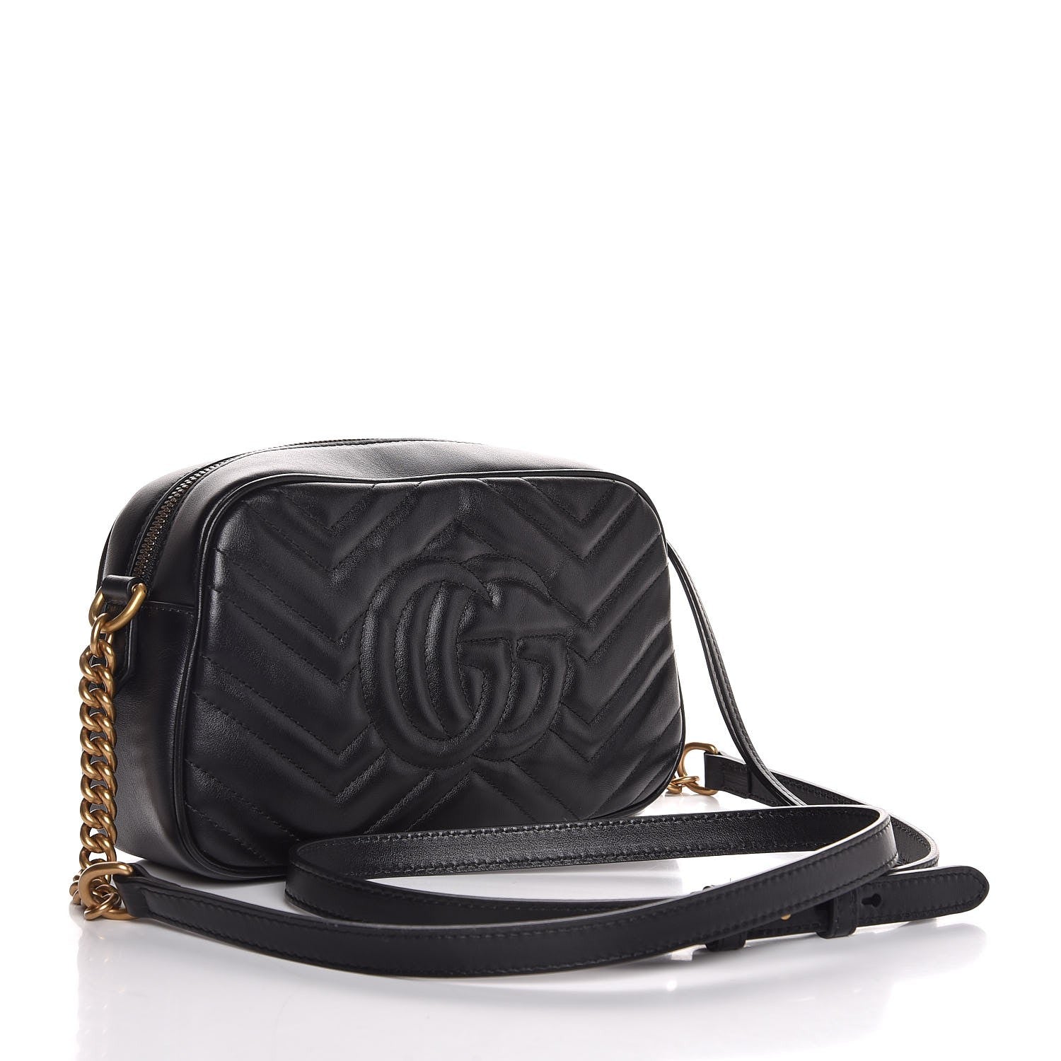 Gucci Calfskin Matelasse Small GG Marmont Chain Shoulder Bag Black 3 of 7