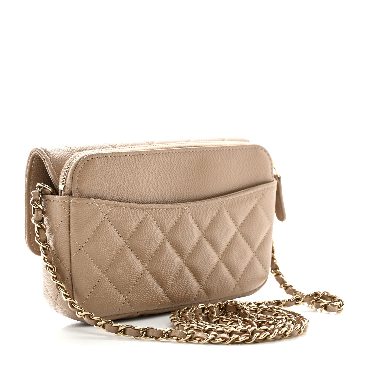 Chanel Caviar Quilted Flap Phone Holder With Chain Beige 3 of 13