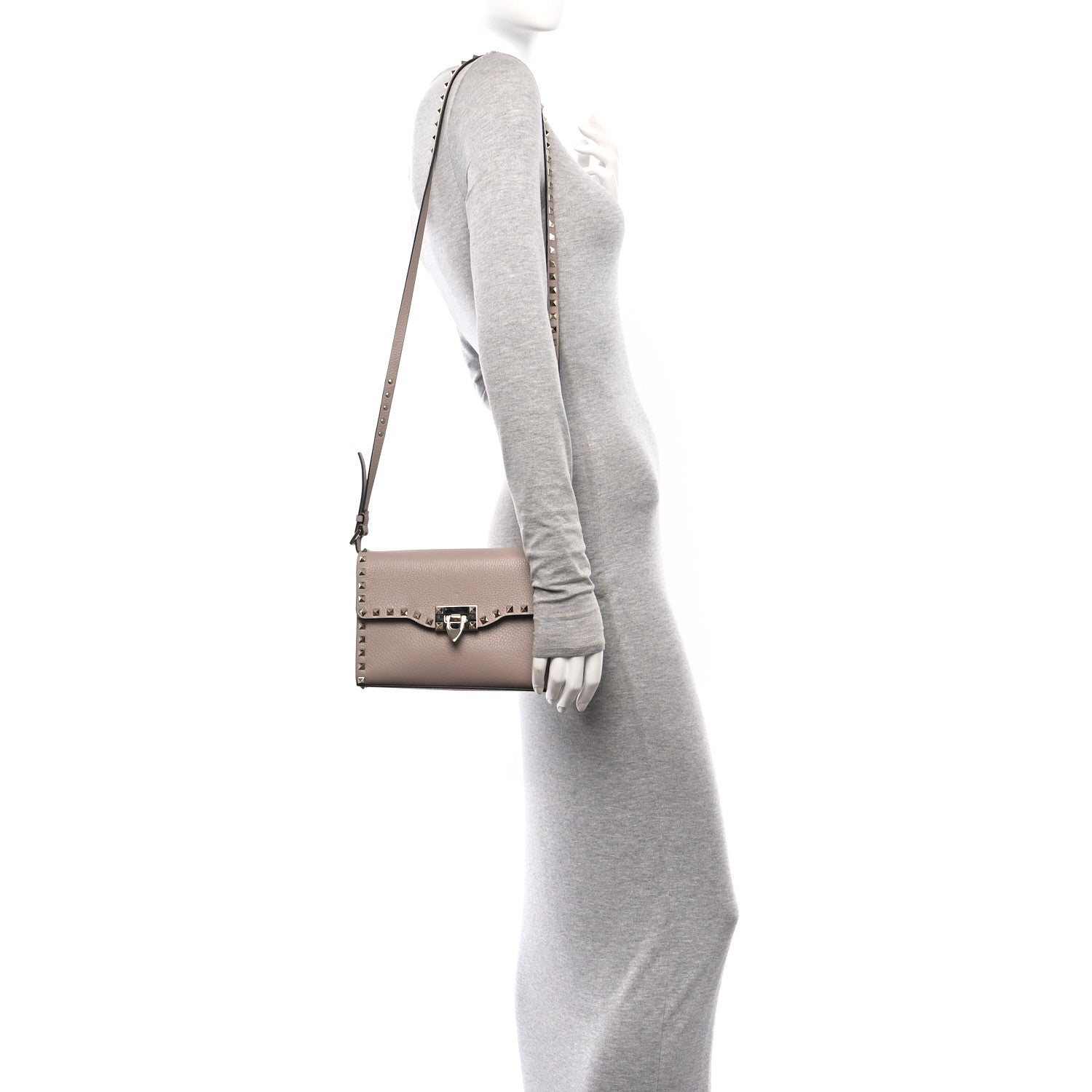 Valentino Garavani Pebbled Calfskin Medium Rockstud Flip Lock Crossbody Bag Poudre 2 of 10
