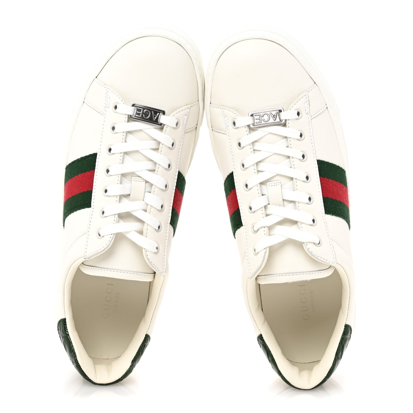 Calfskin Crocodile Web Womens Ace Sneakers 39 White Green