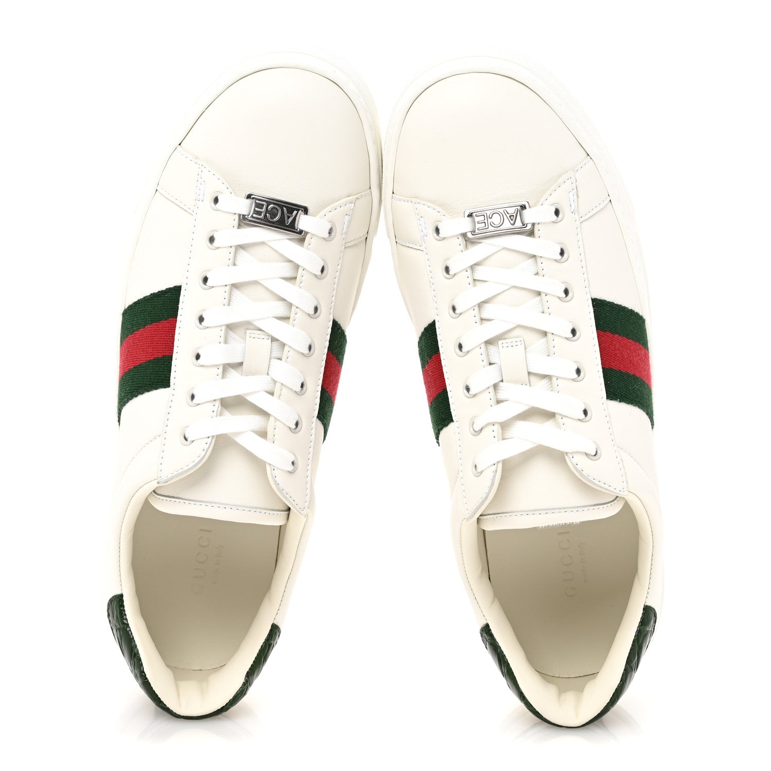 Gucci Calfskin Crocodile Web Womens Ace Sneakers 39 White Green 2 of 10