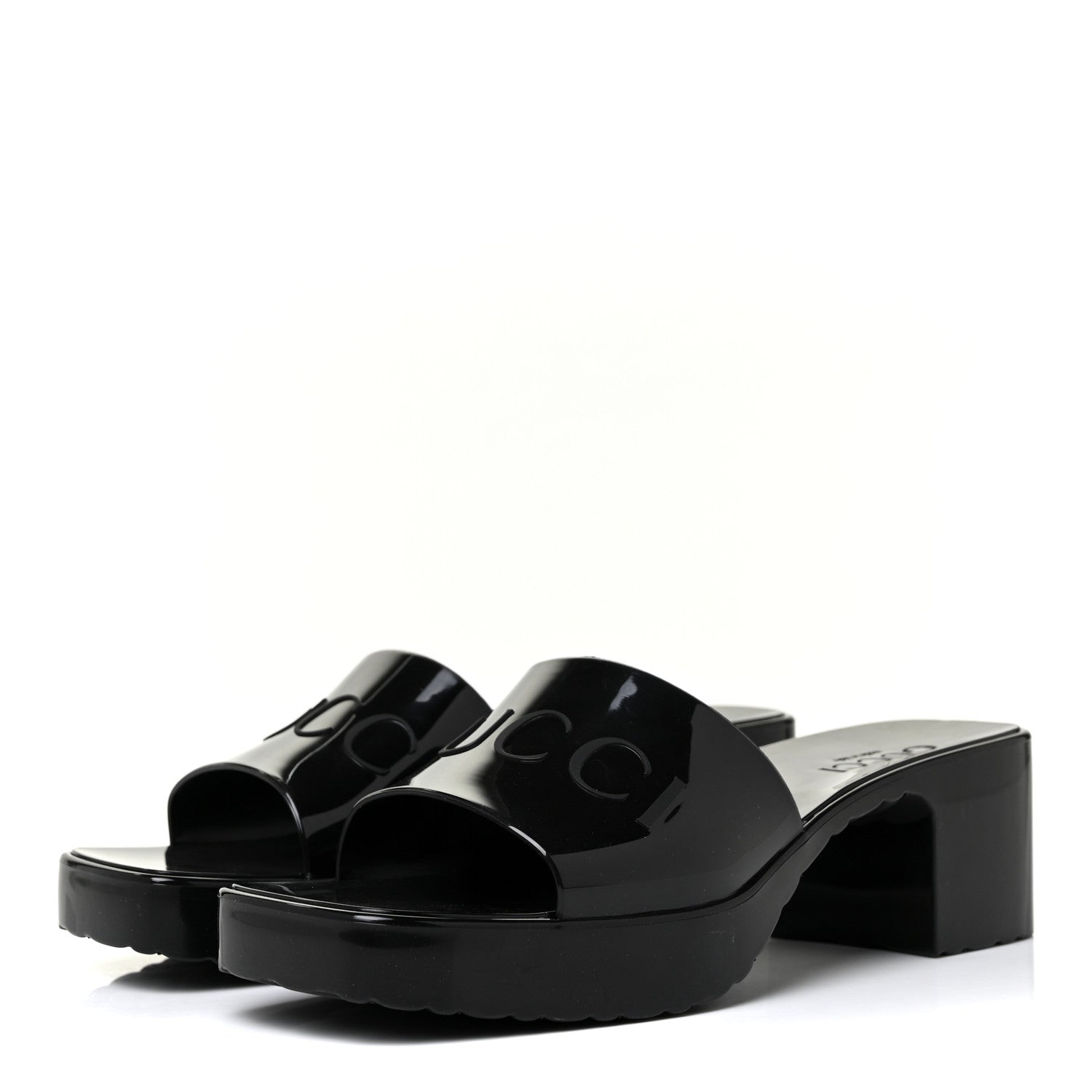 Gucci Rubber Gucci Logo Womens Platform 20/60mm Slide Sandals 36 Black 3 of 7