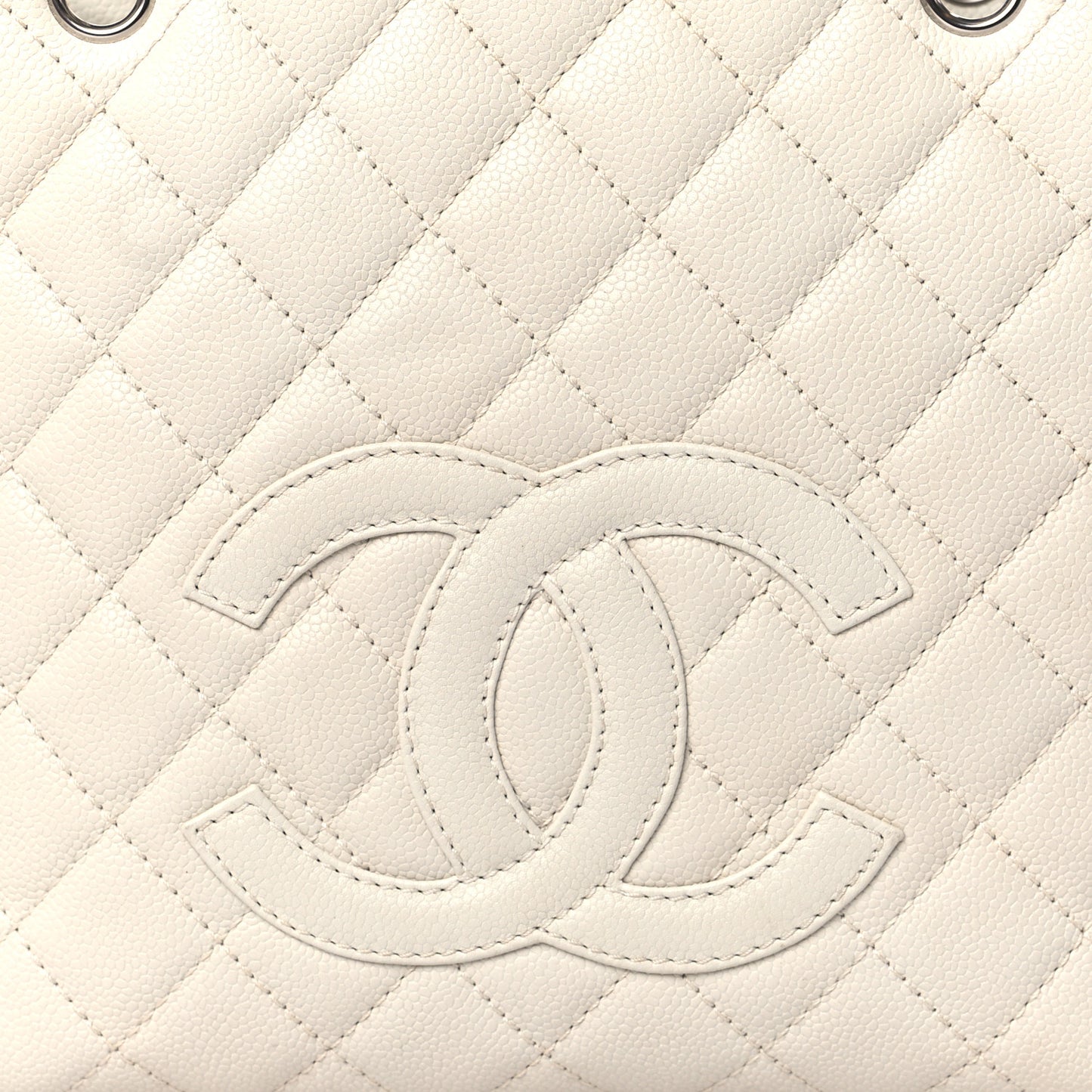 Caviar Quilted Petit Shopping Tote PST White