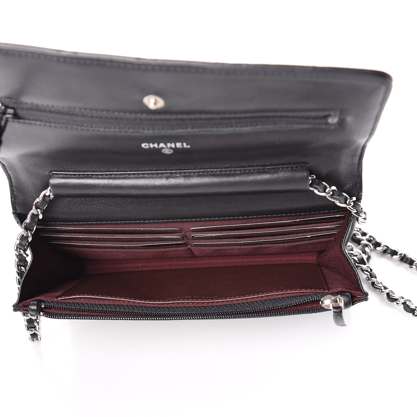 Lambskin Quilted Wallet On Chain WOC Black