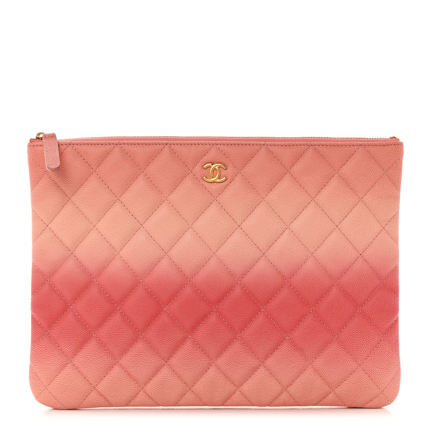 Caviar Quilted Ombre Medium Cosmetic Case Coral