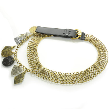 Gucci Mens Leather Chain Crest Charms Belt 95 38 Black 2 of 5