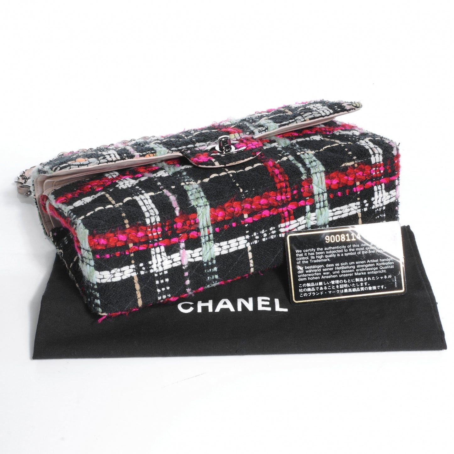 Tweed Medium Double Flap Black Pink