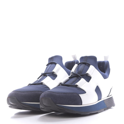 Hermes Technical Canvas Calfskin Goatskin Womens Player Sneakers 38.5 Marine White Black 3 of 12