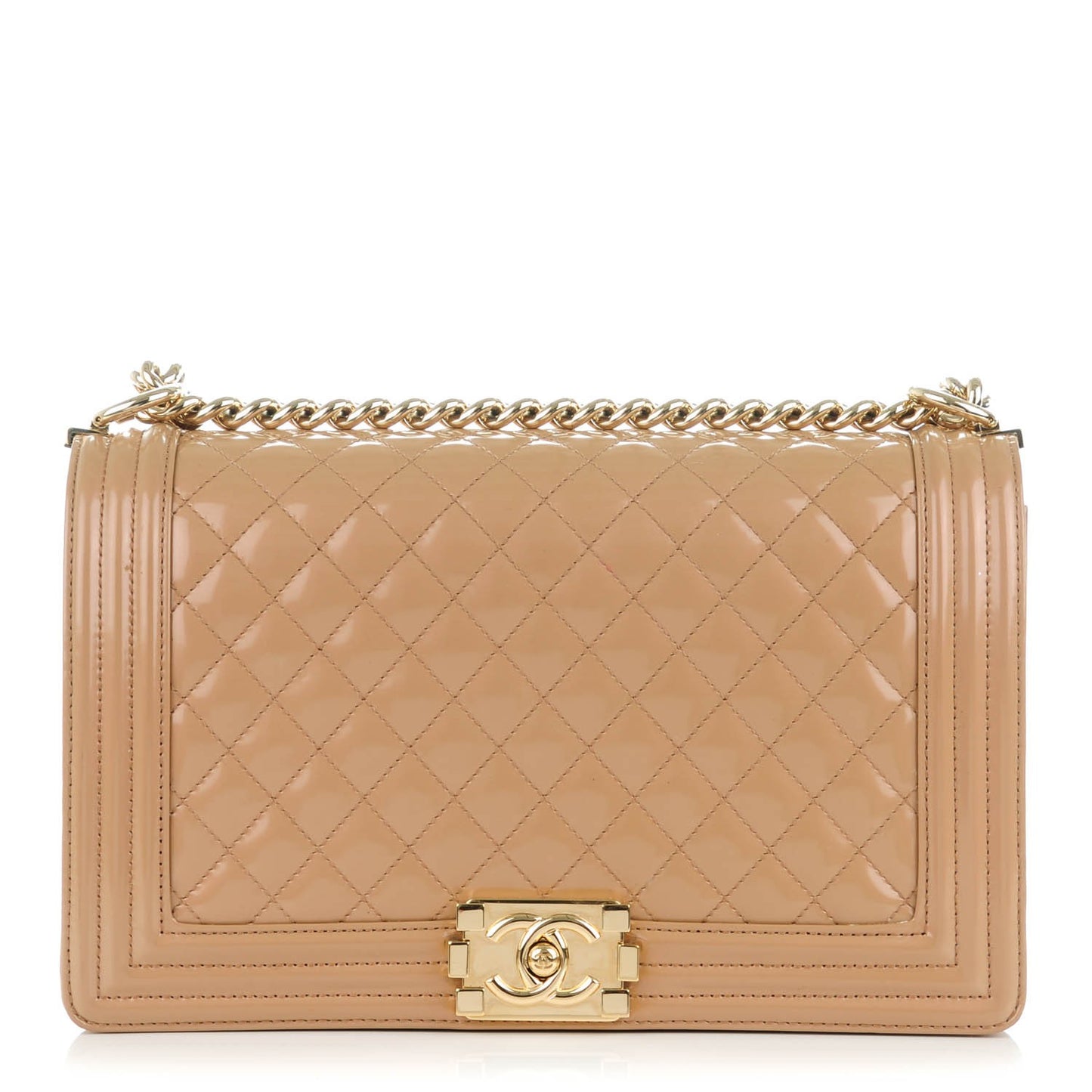 Iridescent Calfskin Quilted New Medium Boy Flap Beige