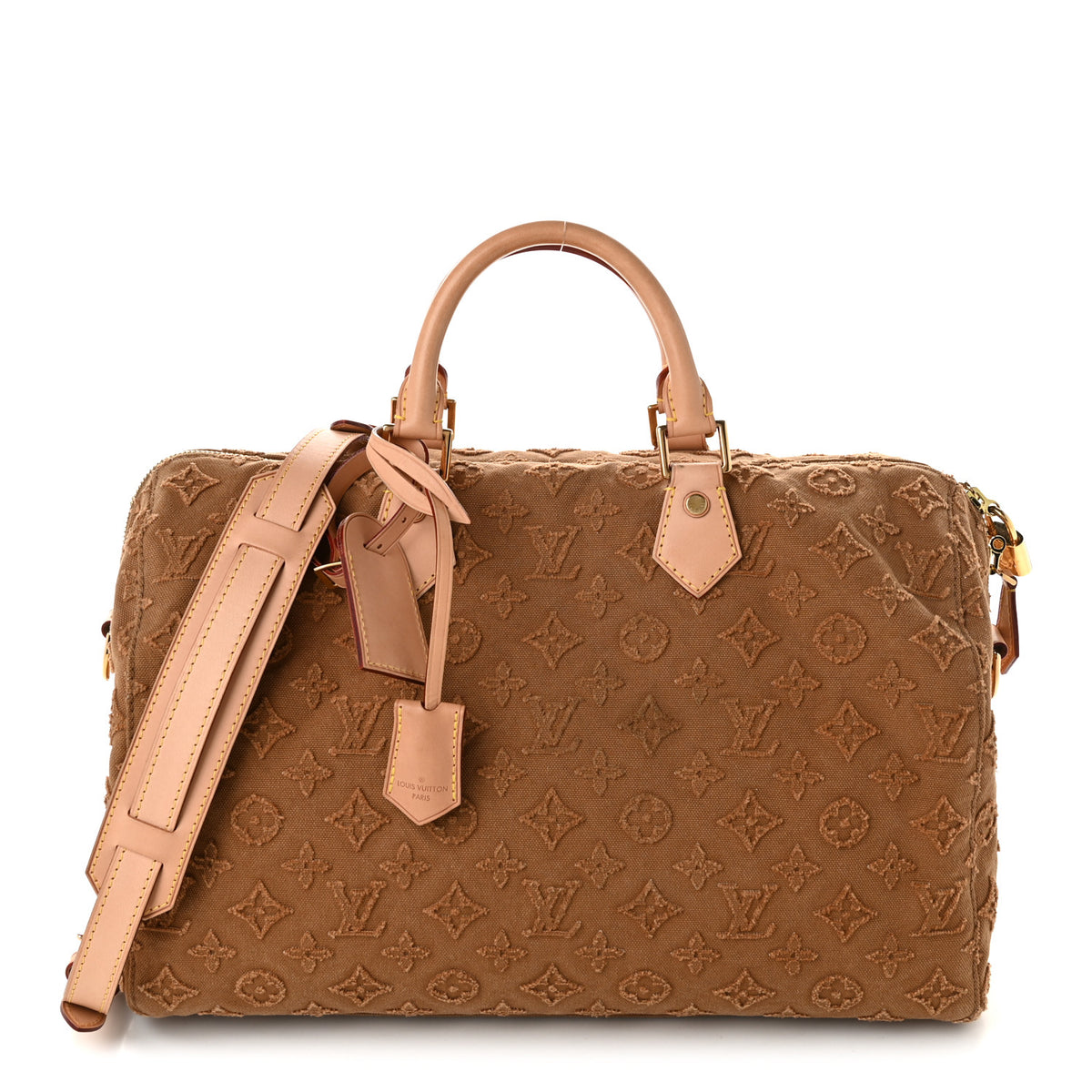 Denim Monogram Stone Speedy Bandouliere 35 Caramel