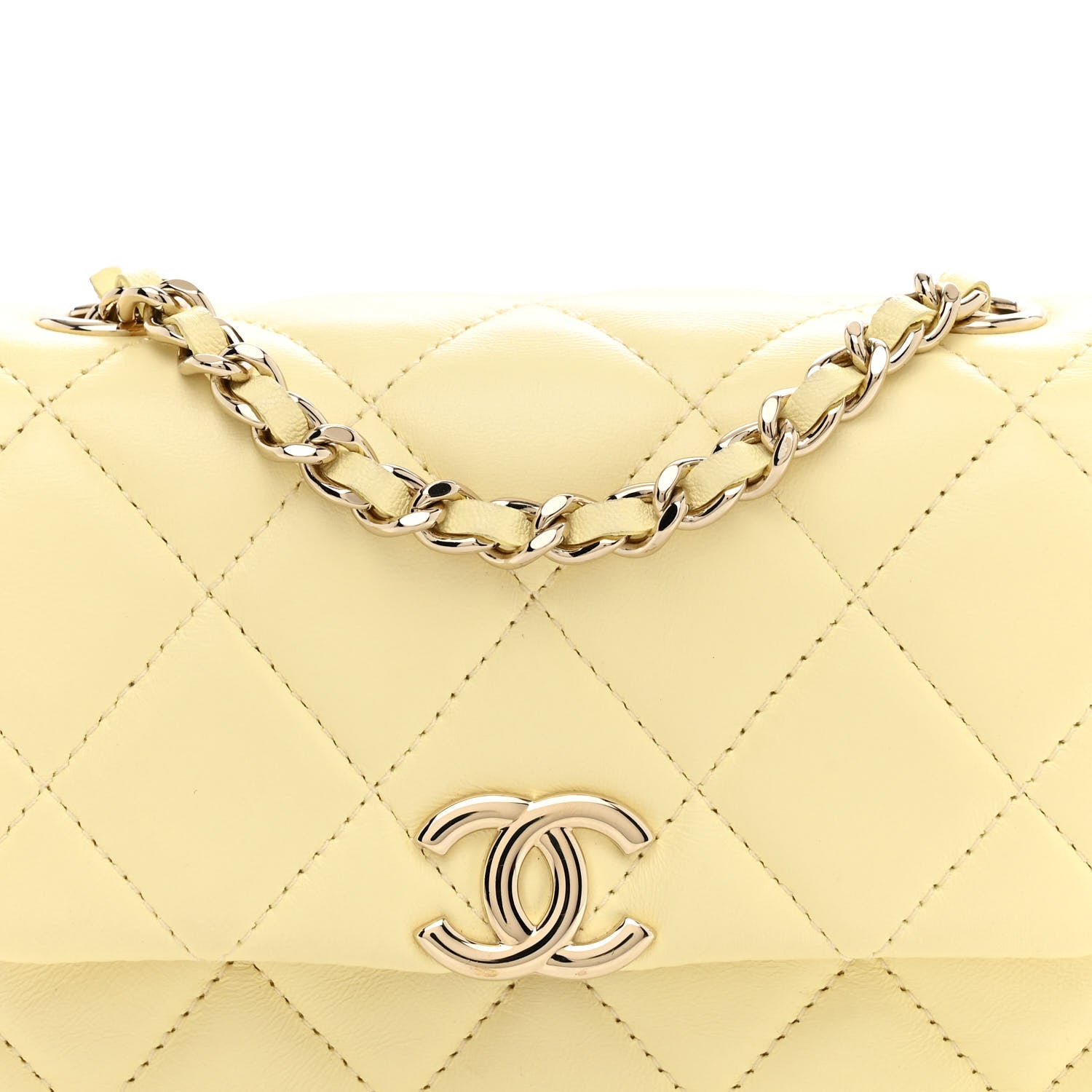 Chanel Lambskin Quilted Clutch With Chain Light Yellow 1923646